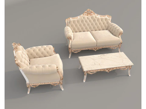 Classic European Style Sofa and Armchair Set 12 3D Model