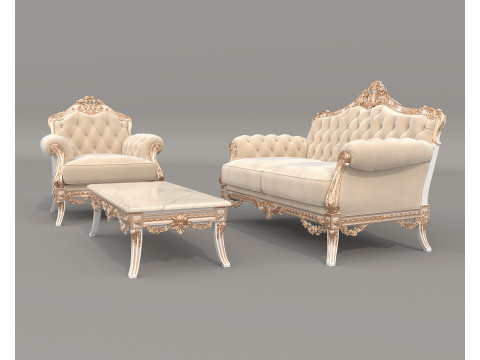Classic European Style Sofa and Armchair Set 12 3D-Modell