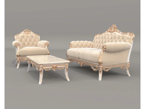 Classic European Style Sofa and Armchair Set 12 3D Model