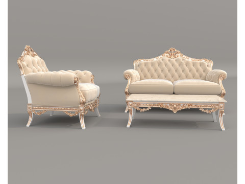 Classic European Style Sofa and Armchair Set 12 3D-Modell