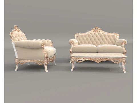 Classic European Style Sofa and Armchair Set 12 3D Model