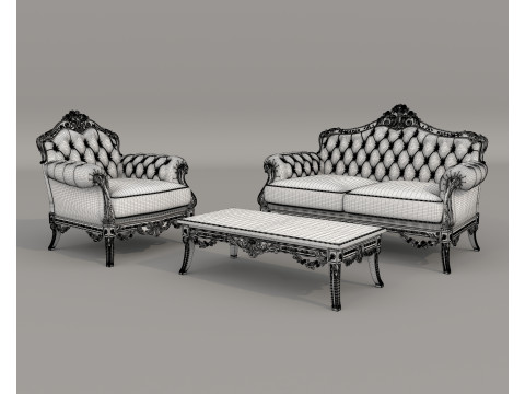 Classic European Style Sofa and Armchair Set 12 3D-Modell