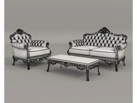 Classic European Style Sofa and Armchair Set 12 3D Model