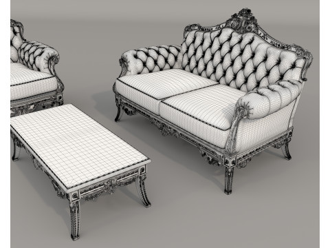 Classic European Style Sofa and Armchair Set 12 3D-Modell