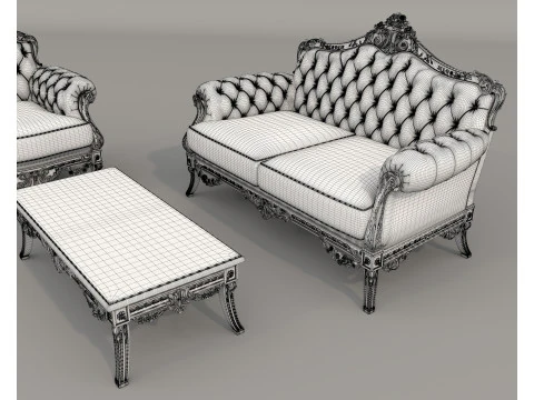 Classic European Style Sofa and Armchair Set 12 3D Model