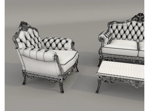 Classic European Style Sofa and Armchair Set 12 3D Model