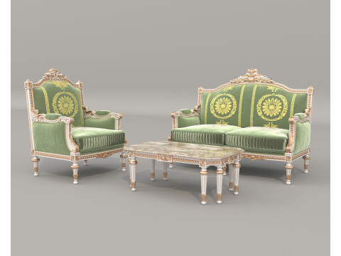 Classic European Style Sofa and Armchair Set 13 3D Model