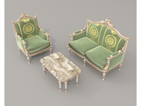 Classic European Style Sofa and Armchair Set 13 Model 3D