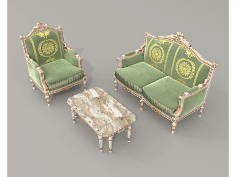 Ensemble canap&eacute; et fauteuil de style europ&eacute;en classique 13 Modèle 3D