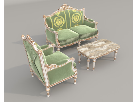 Classic European Style Sofa and Armchair Set 13 Model 3D
