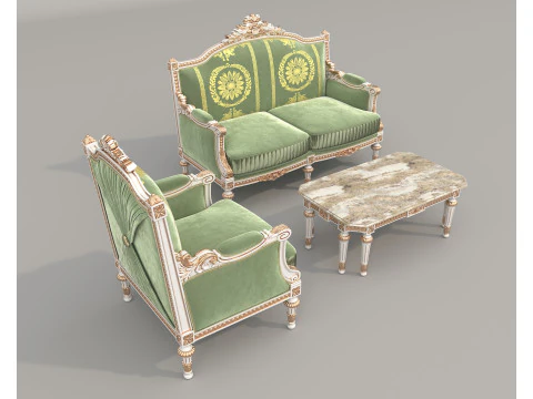 Ensemble canap&eacute; et fauteuil de style europ&eacute;en classique 13 Modèle 3D