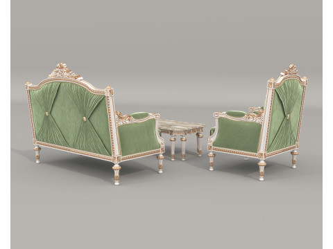 Classic European Style Sofa and Armchair Set 13 Model 3D