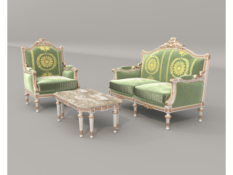 Classic European Style Sofa and Armchair Set 13 Model 3D