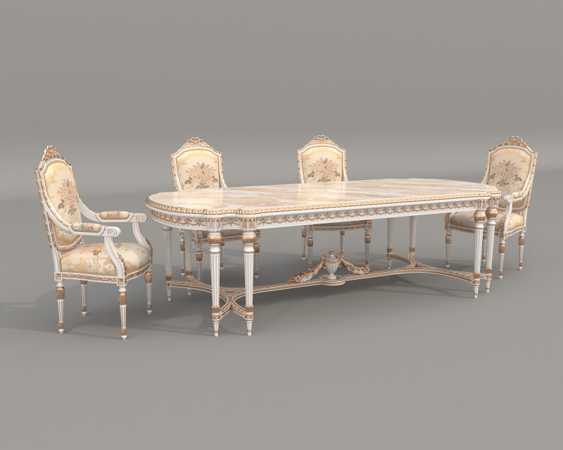 Classic European style Dining Table and Chairs 61 Modello 3D .c4d .max .obj .3ds .fbx .stl .blend