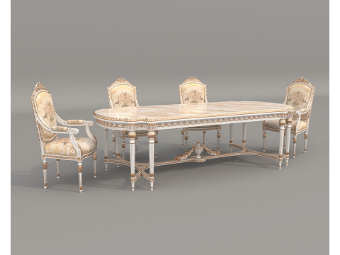 Classic European style Dining Table and Chairs 61 Modello 3D