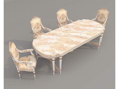 Classic European style Dining Table and Chairs 61 Modello 3D