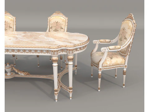 Classic European style Dining Table and Chairs 61 3D Model