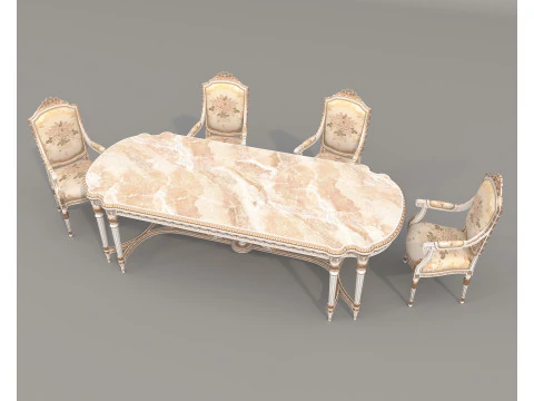 Classic European style Dining Table and Chairs 61 3D Model