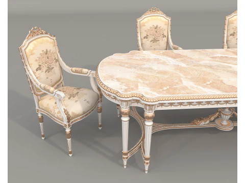 Classic European style Dining Table and Chairs 61 3D Model