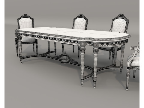 Classic European style Dining Table and Chairs 61 Modello 3D