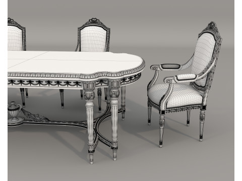 Classic European style Dining Table and Chairs 61 Modello 3D