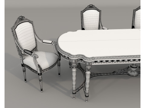 Classic European style Dining Table and Chairs 61 Modello 3D