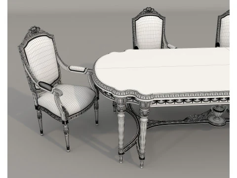 Classic European style Dining Table and Chairs 61 3D Model