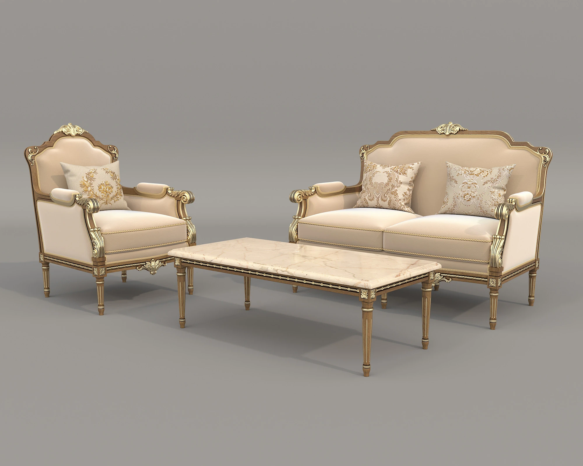 Classic European Style Sofa and Armchair Set 14 3D Model .c4d .max .obj .3ds .fbx .stl .blend 