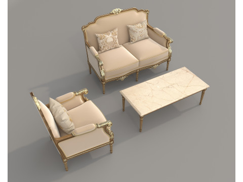 Classic European Style Sofa and Armchair Set 14 3D-Modell