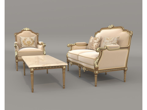 Classic European Style Sofa and Armchair Set 14 3D-Modell