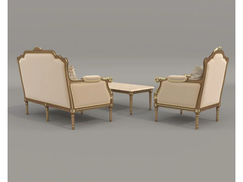Classic European Style Sofa and Armchair Set 14 3D Model