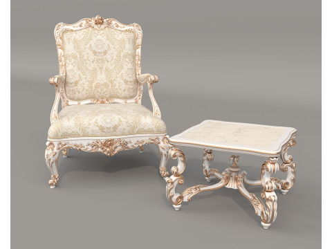 Classic European Style Coffee Table and Armchair 28 Modèle 3D