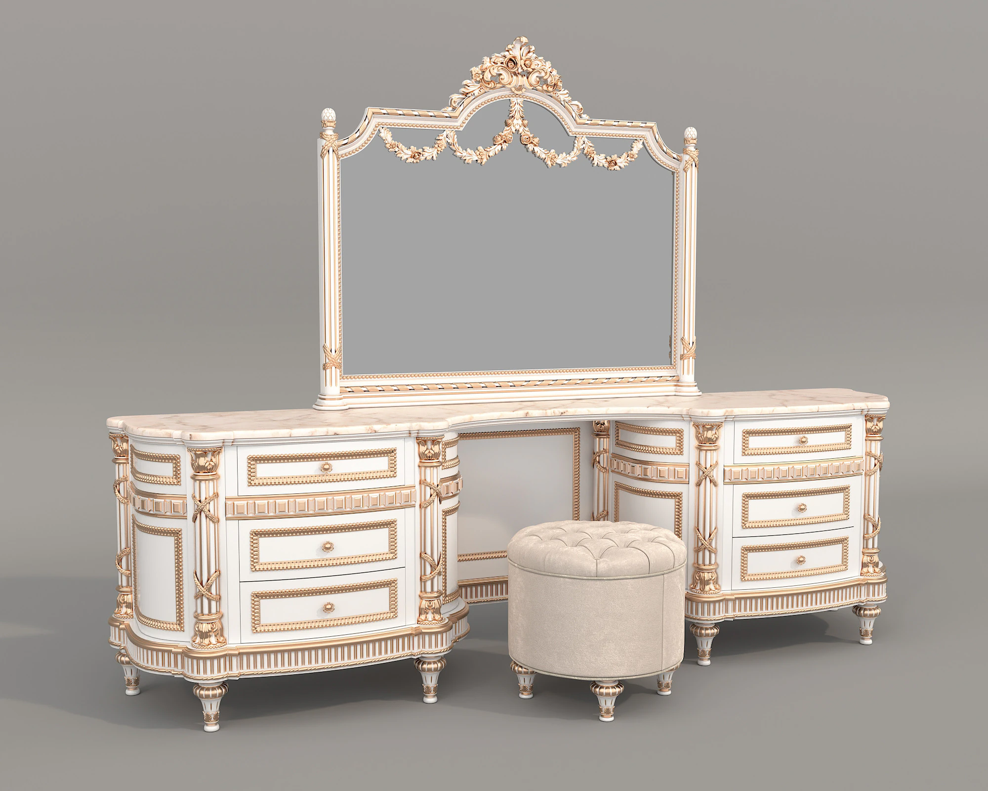 Classic European style Dressing Table 29 3D Model .c4d .max .obj .3ds .fbx .stl .blend 