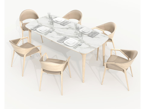 Modern Dining Table and Chairs 42 3D Model