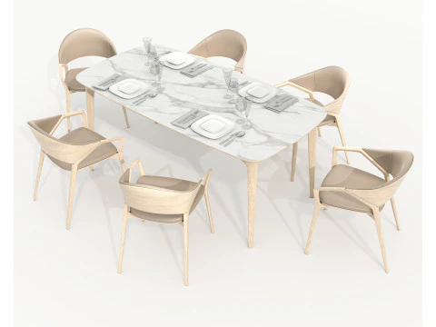 Tavolo e Sedie da Pranzo Moderni 42 Modello 3D