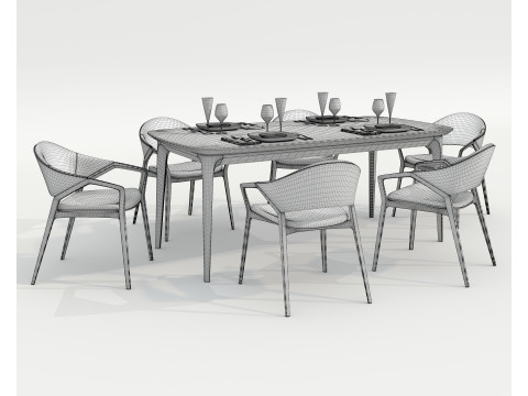 Modern Dining Table and Chairs 42 3D Model