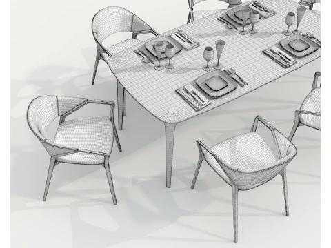 Tavolo e Sedie da Pranzo Moderni 42 Modello 3D