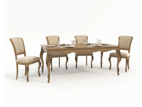 European style Dining Table and Chairs 15 Modello 3D