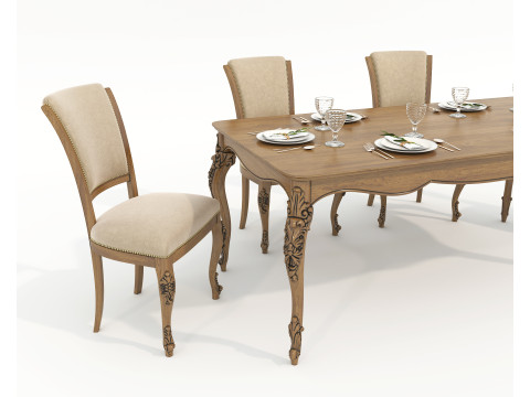 European style Dining Table and Chairs 15 Modelo 3D