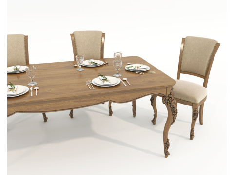 European style Dining Table and Chairs 15 Modelo 3D