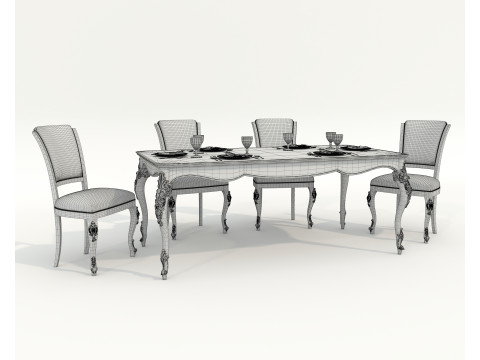 European style Dining Table and Chairs 15 Modelo 3D