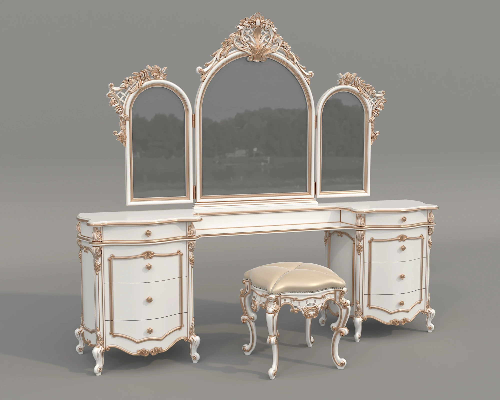 Classic European style Dressing Table 30 3D Model .c4d .max .obj .3ds .fbx .stl .blend 
