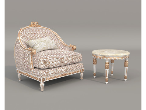 Classic European Style Coffee Table and Armchair 30 Modello 3D