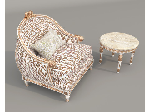 Classic European Style Coffee Table and Armchair 30 3D Model