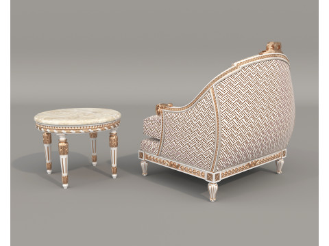 Classic European Style Coffee Table and Armchair 30 3D Model