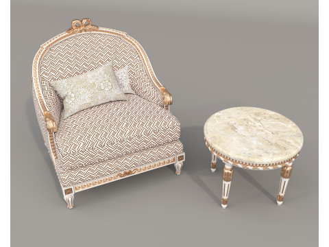 Classic European Style Coffee Table and Armchair 30 3D Model