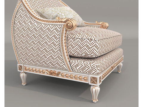 Classic European Style Coffee Table and Armchair 30 3D Model