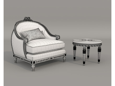 Classic European Style Coffee Table and Armchair 30 3D Model