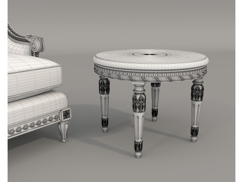 Classic European Style Coffee Table and Armchair 30 3D Model
