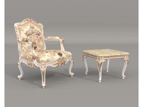 Classic European Style Coffee Table and Armchair 31 Modello 3D